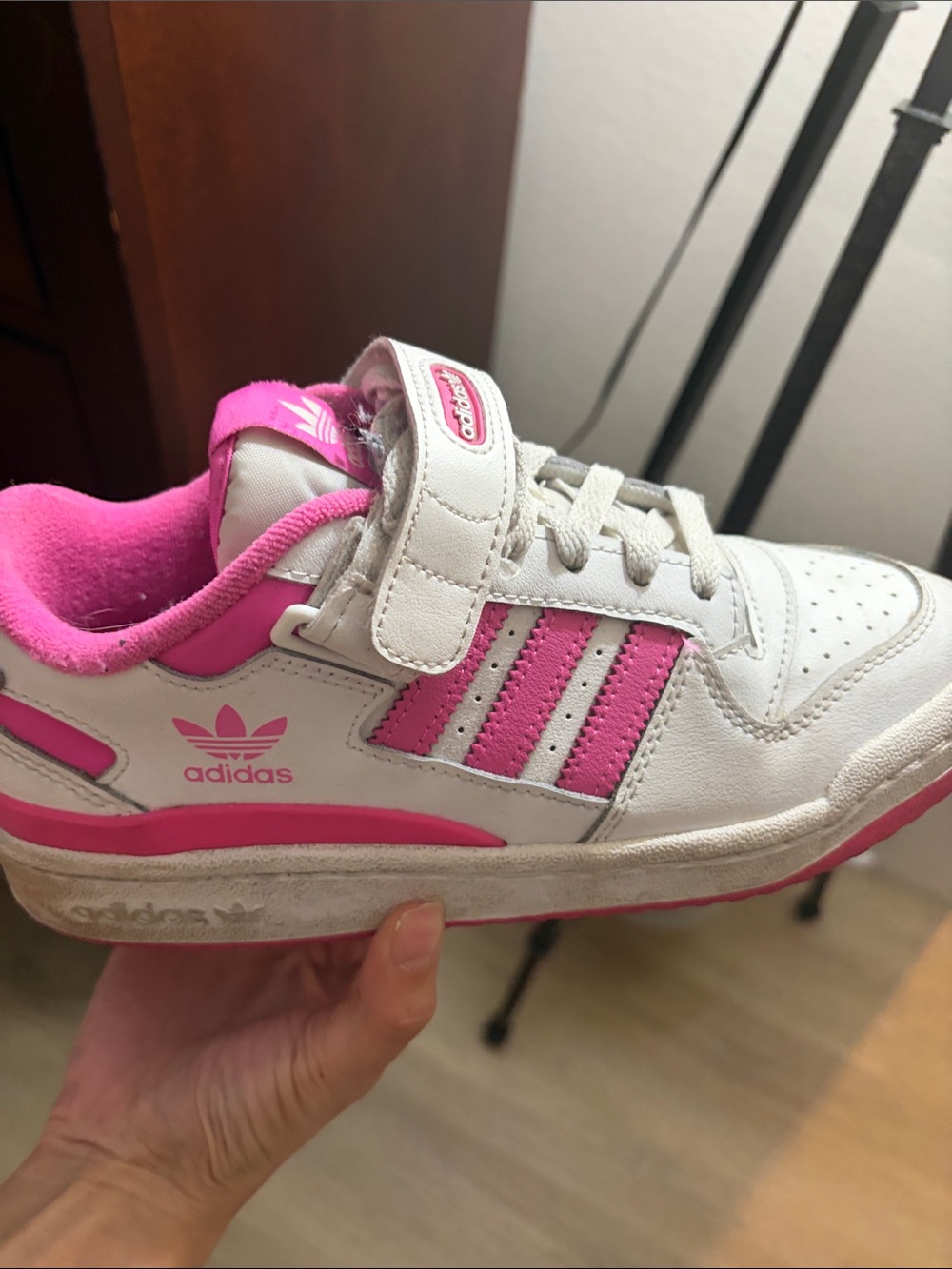 adidas Kids White and Pink Velcro Lace-Up Sneakers